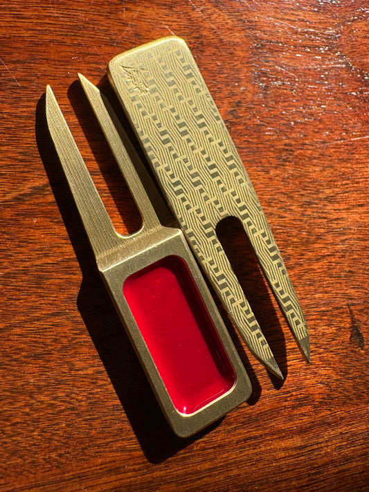 Brass Double Prong Divot Tool w. Clear Pink Fill